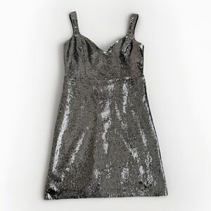 Dress‎ the Population Skylar Silver Sequins Fitted Mini Party Cocktail Dress L